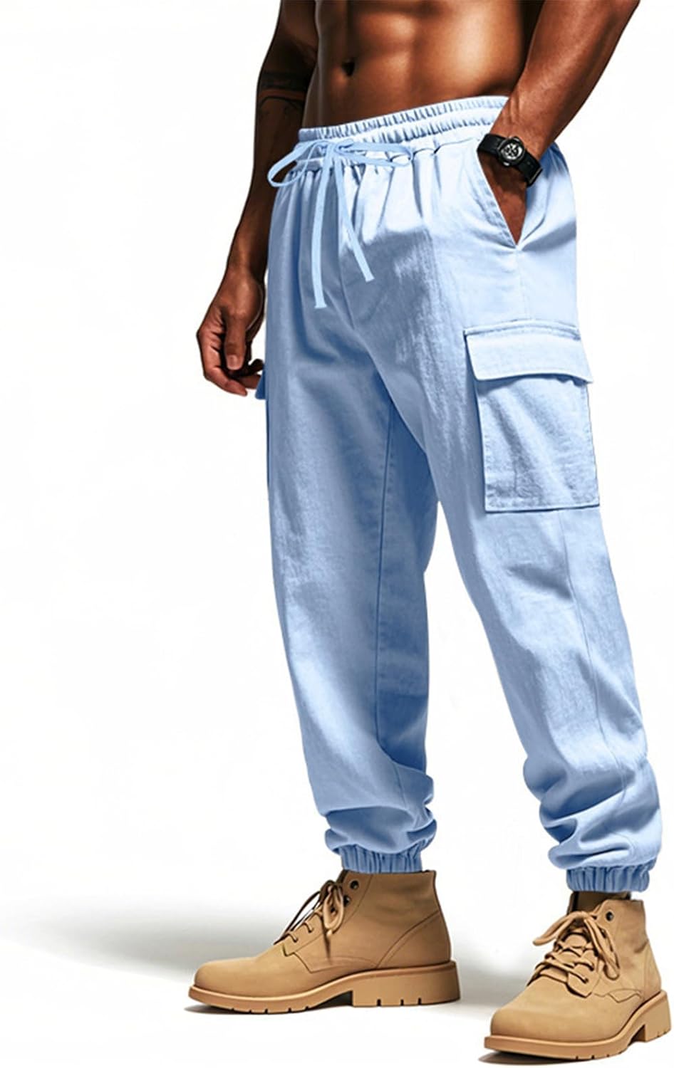 Elastic Waist Drawstring Linen Pants