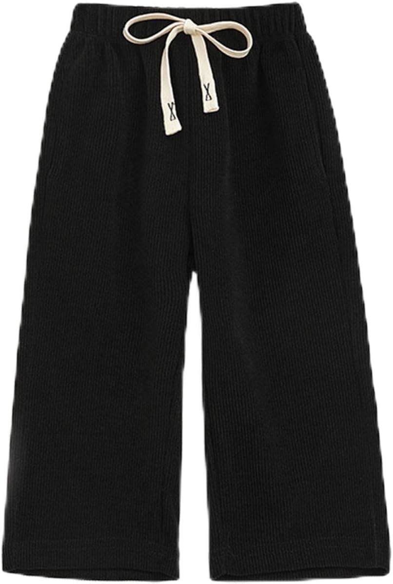 Machine-Washable Elastic waistband Solid Wide Leg Sweater-Pant for Kids Girls