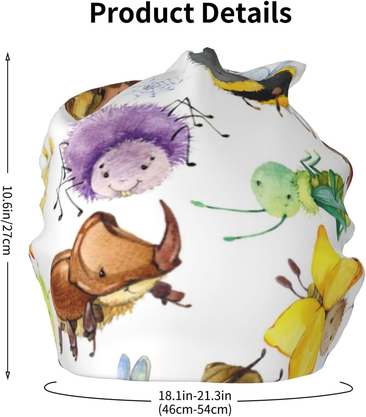Painted Insects Kids Beanie Skull Black 7-12 for Winter