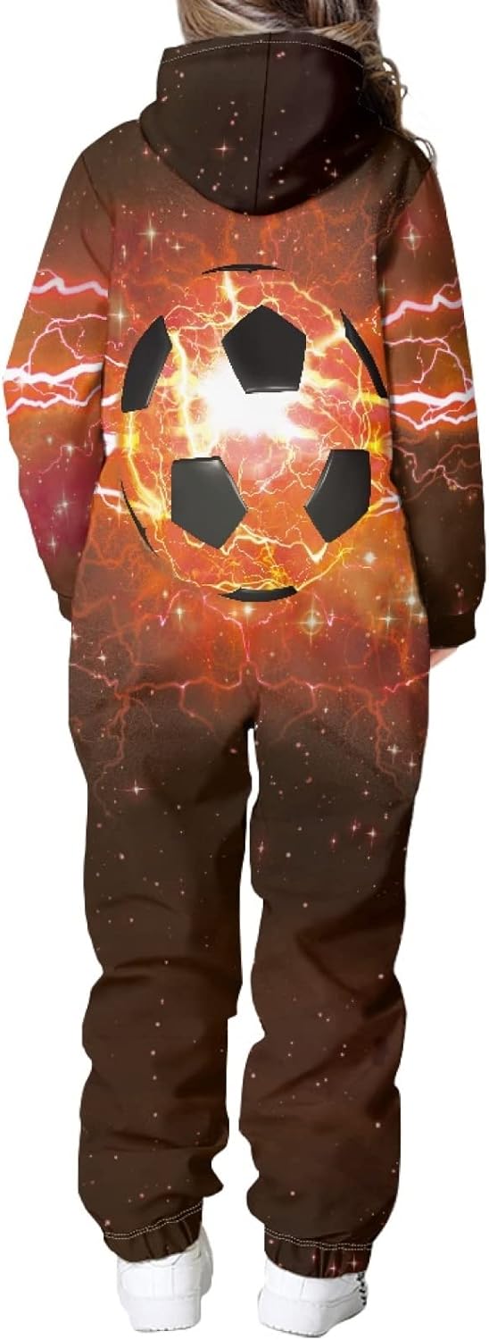 DDFS Boys Girls Unisex Kids Jumpsuits Novelty Printed Zip Up Hoodie Onesie Rompers