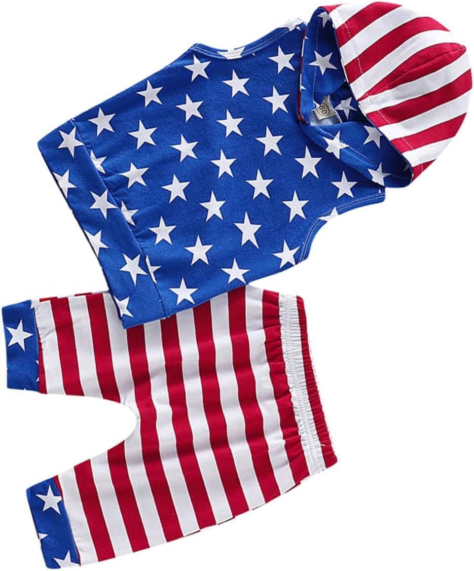 Boys Independence Day Costume Set - Patriotic Sleeveless Hoodie Shorts