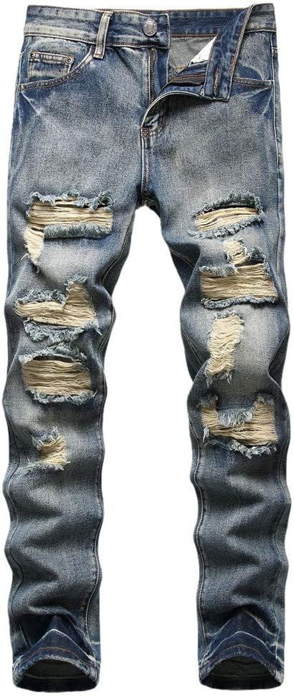 Ripped Regular Fit Mens Jeans by AITITIA - Casual Comfort Trendy Style