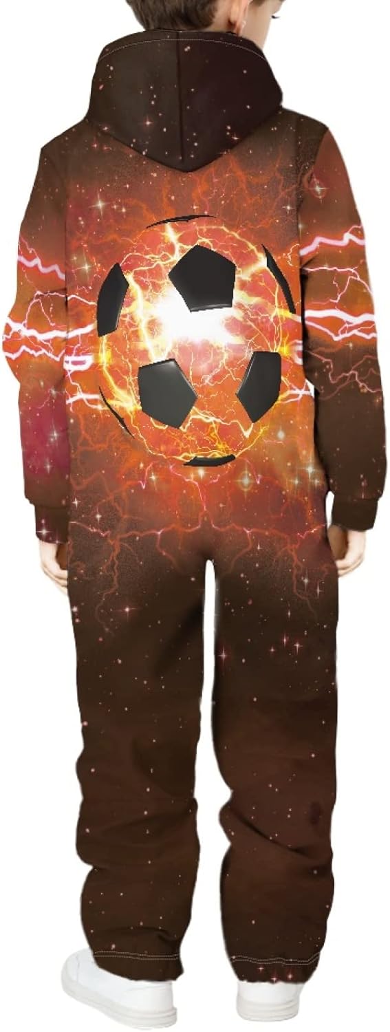 DDFS Boys Girls Unisex Kids Jumpsuits Novelty Printed Zip Up Hoodie Onesie Rompers