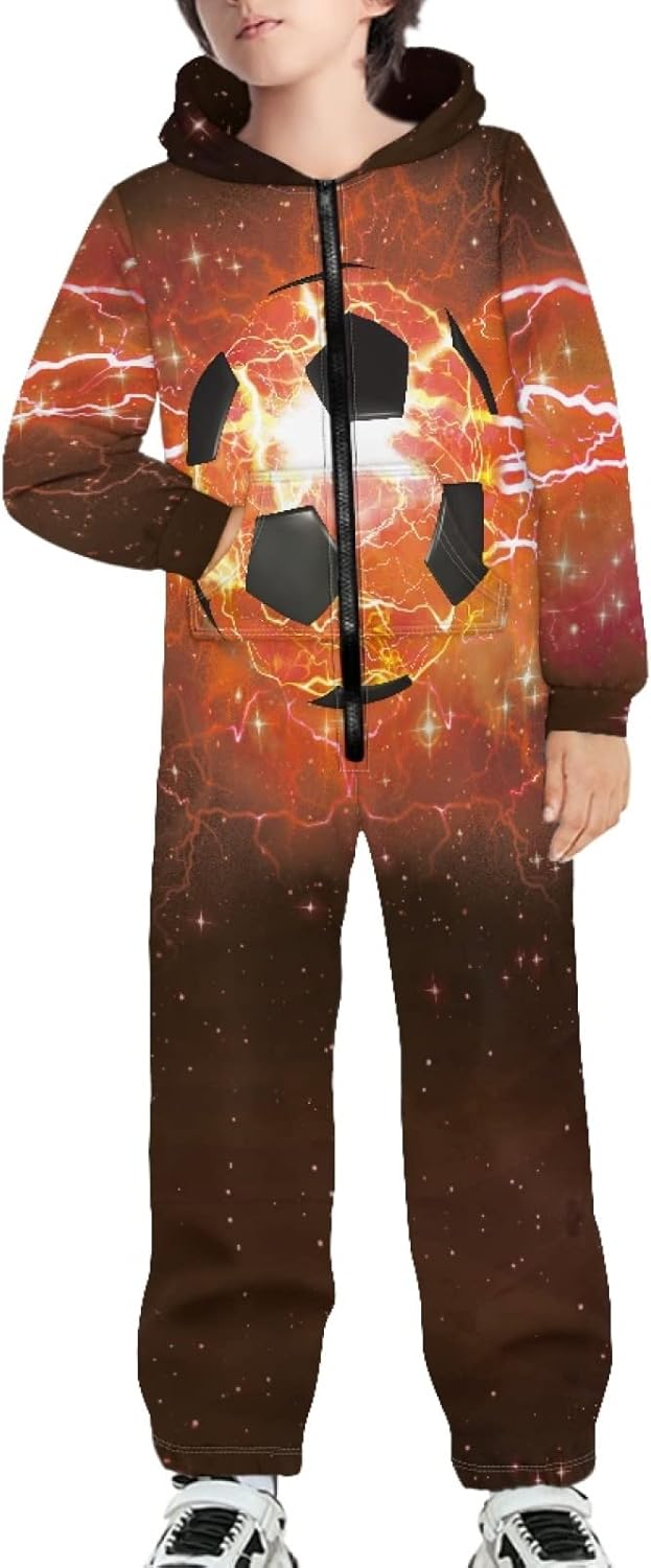 DDFS Boys Girls Unisex Kids Jumpsuits Novelty Printed Zip Up Hoodie Onesie Rompers