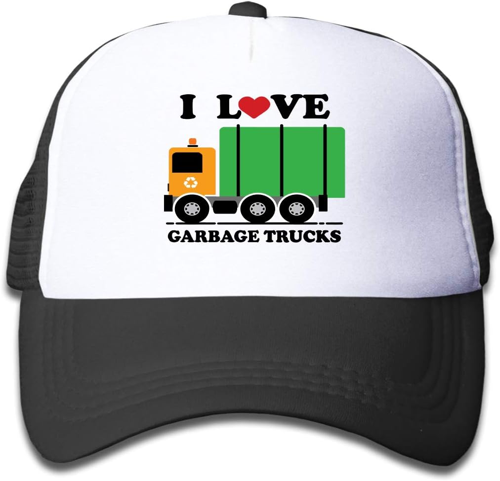I Love Garbage Trucks - Adjustable Mesh Trucker Hat Boys Birthday Gift
