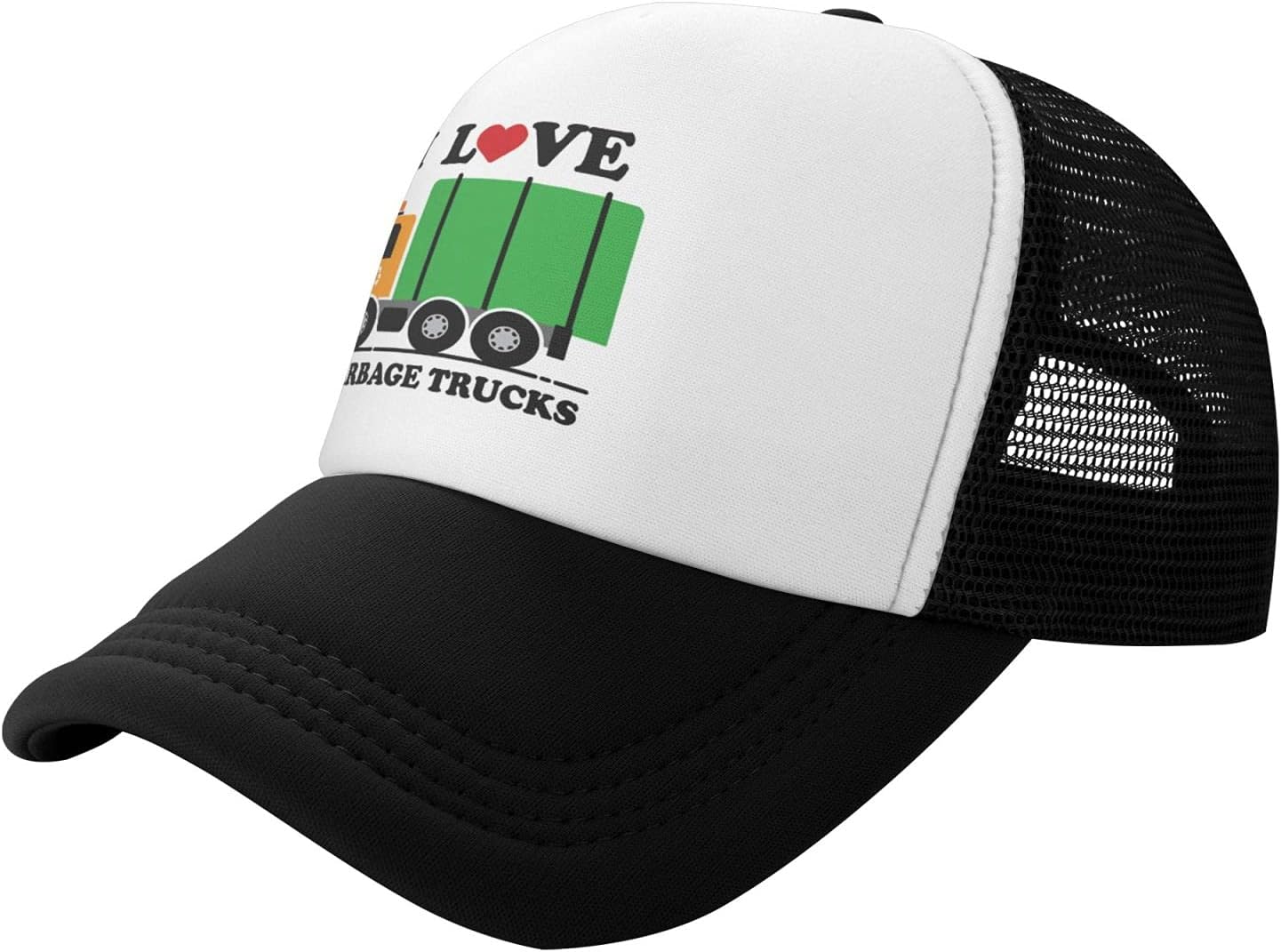 I Love Garbage Trucks - Adjustable Mesh Trucker Hat Boys Birthday Gift