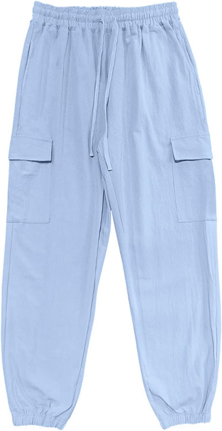 Elastic Waist Drawstring Linen Pants