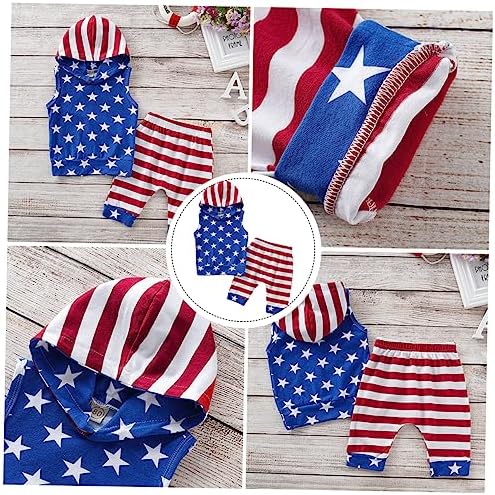 Boys Independence Day Costume Set - Patriotic Sleeveless Hoodie Shorts