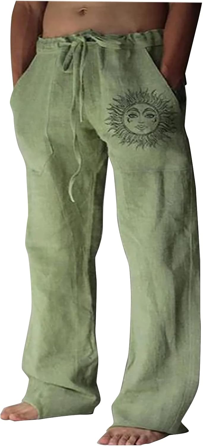 Premium Cotton Linen Pants Wide Leg Drawstring Comfortable Stylish