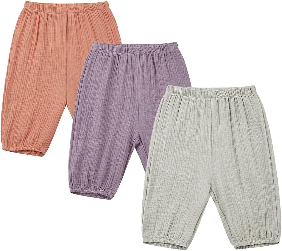 God Sweet 3-Pack Cotton Linen Harem Bloomers for Baby Toddler