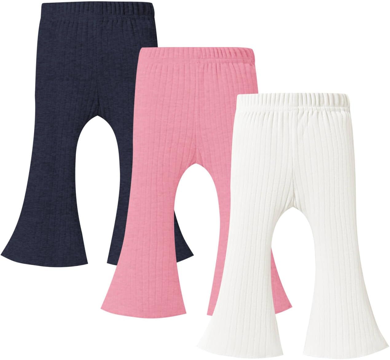 TATAKERI 3-Piece Baby Girl Flared Pants Set Solid Ruffled Ribbed