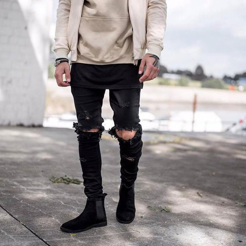 HUNtington Mens Ripped Skinny Jeans