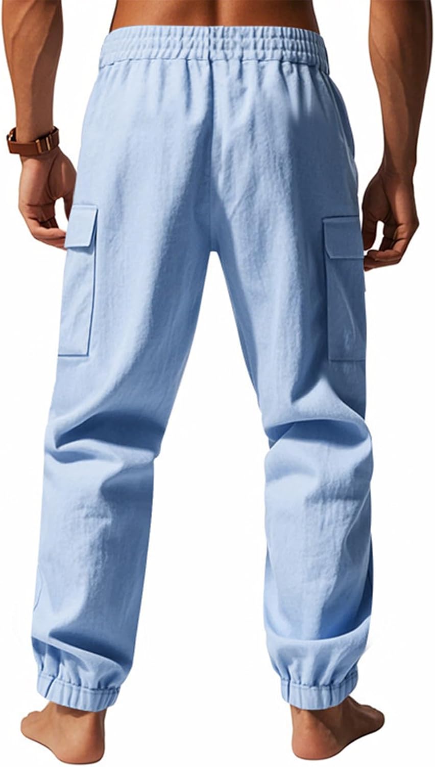 Elastic Waist Drawstring Linen Pants