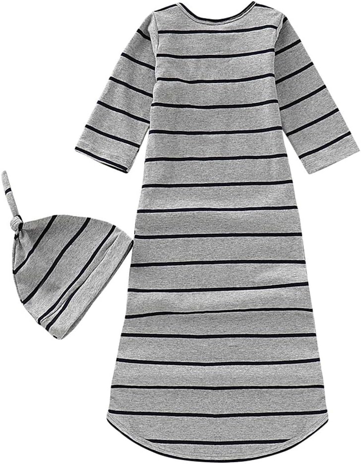 COLOOM Newborn Sleep Gown with Cap - Grey Striped 0-6Months