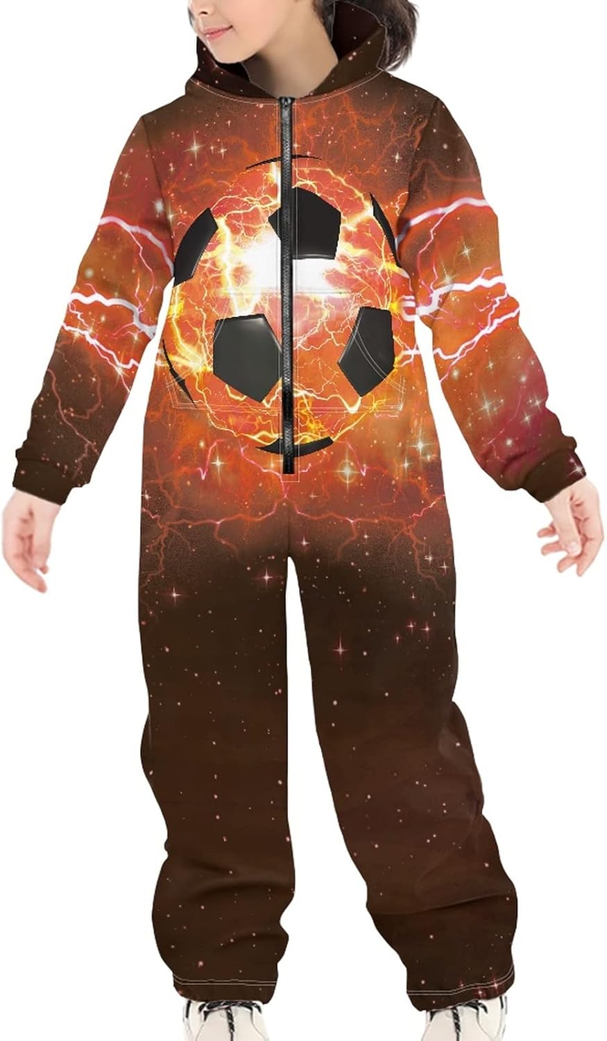 DDFS Boys Girls Unisex Kids Jumpsuits Novelty Printed Zip Up Hoodie Onesie Rompers
