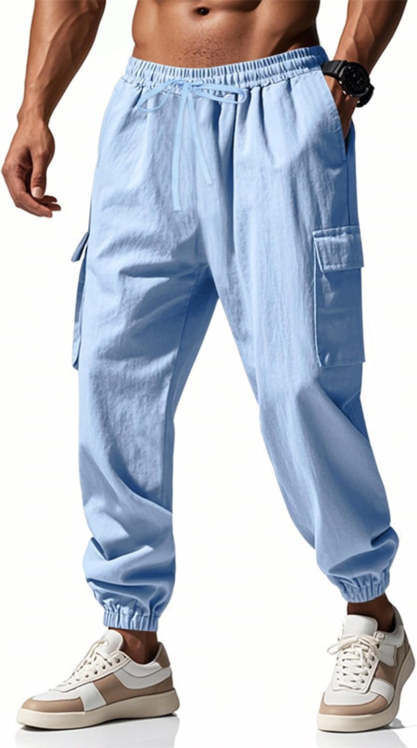 Elastic Waist Drawstring Linen Pants