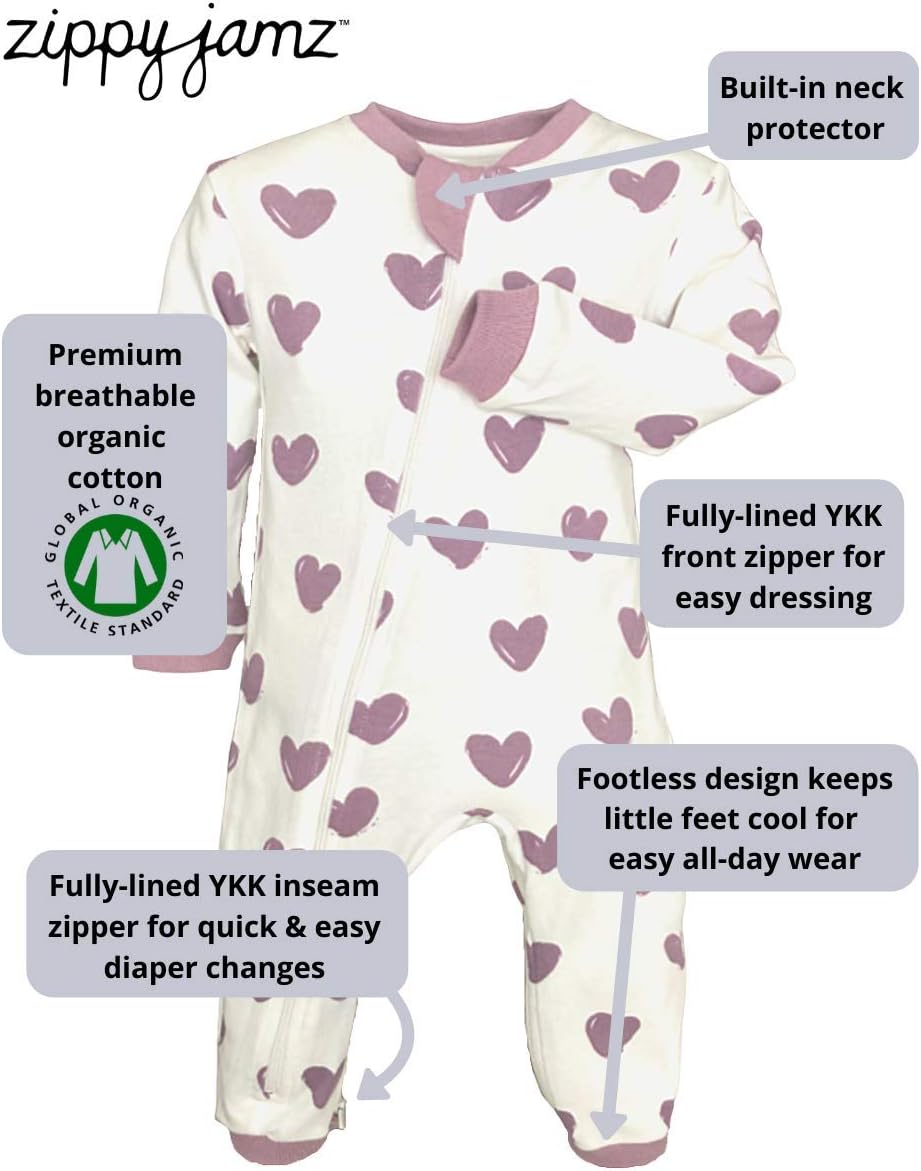ZippyJamz Organic Zipper Pajamas - Footless Sleepy Brand for Babies
