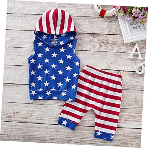Boys Independence Day Costume Set - Patriotic Sleeveless Hoodie Shorts