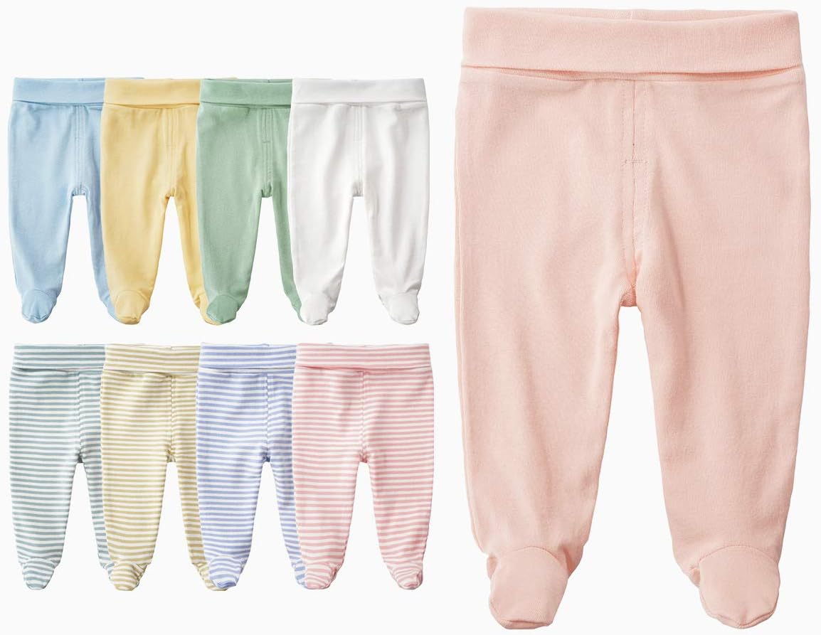 ACESTAR Newborn Baby Boys Girls Cotton High Waist Footed Pants