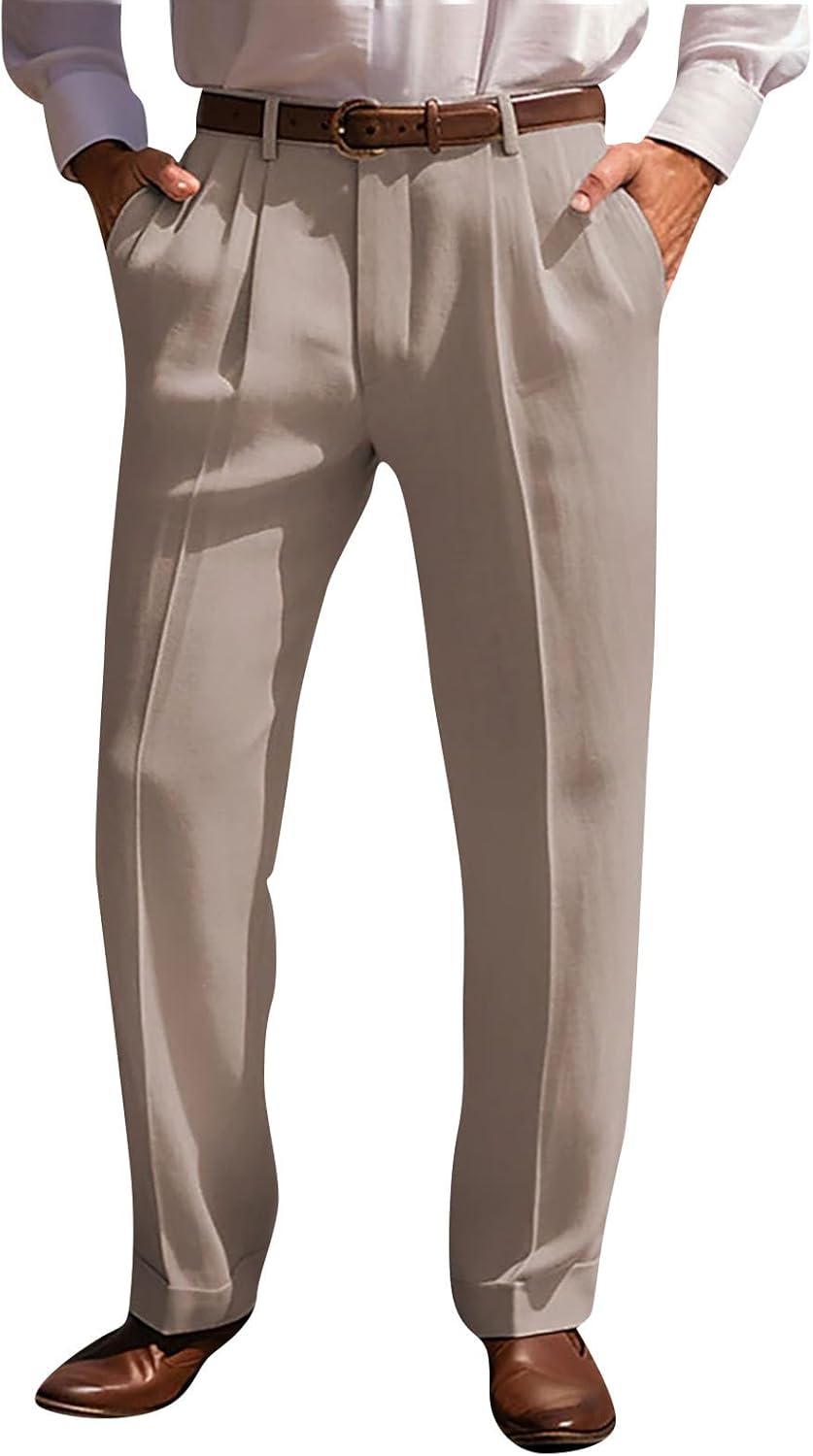 Premium Cotton Linen Pants for Men - Casual Lightweight Business Pants