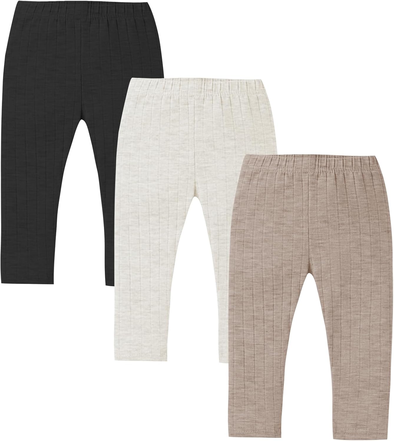Dalukit 3-Pack Baby Girl Soft Ribbed Leggings