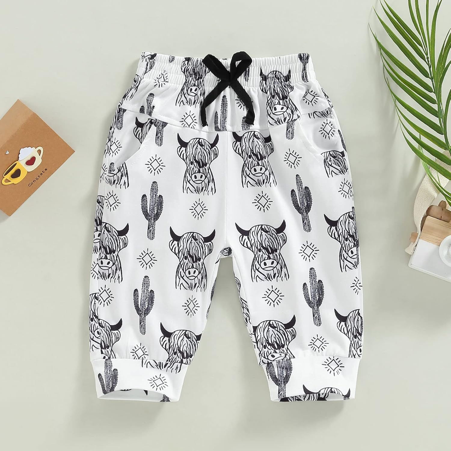 Newborn Toddler Boys Elastic Waist Cow Head Print Joggers