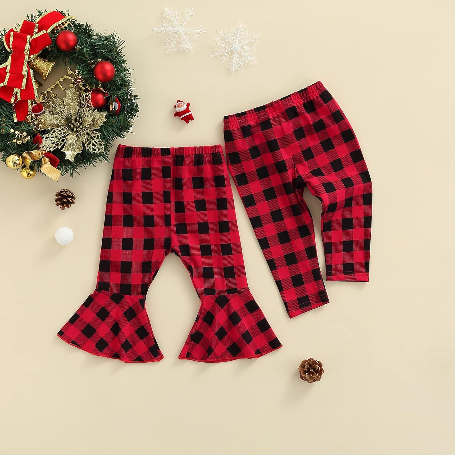 Mandizy 0-24 Months Plaid Bell-Bottom Pants for Baby Boys Girls