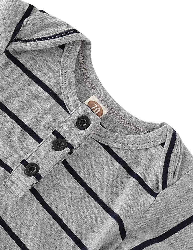 COLOOM Newborn Sleep Gown with Cap - Grey Striped 0-6Months
