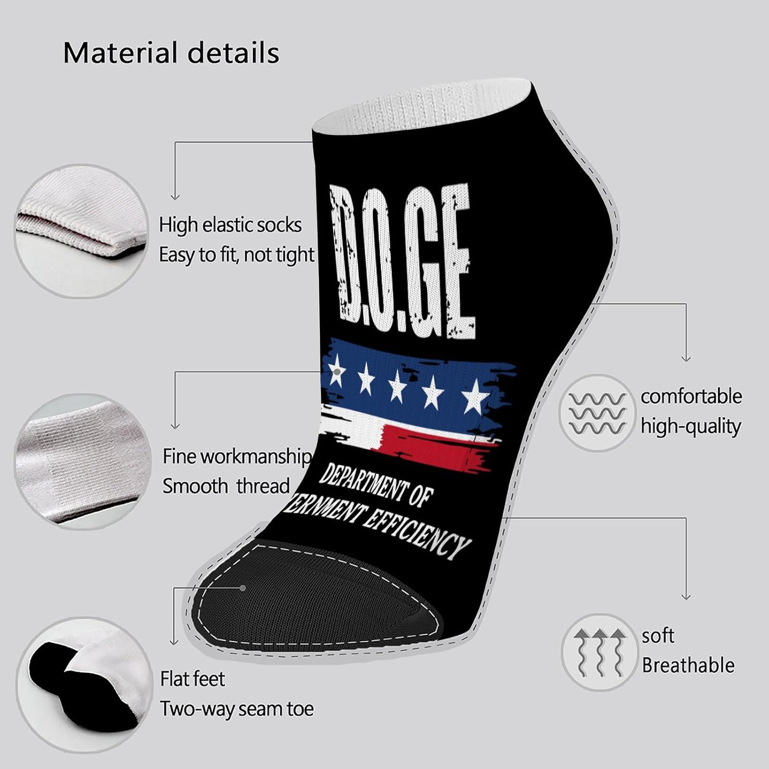 DOGE Department No Show Socks for Men - Stylish Ankle Socks