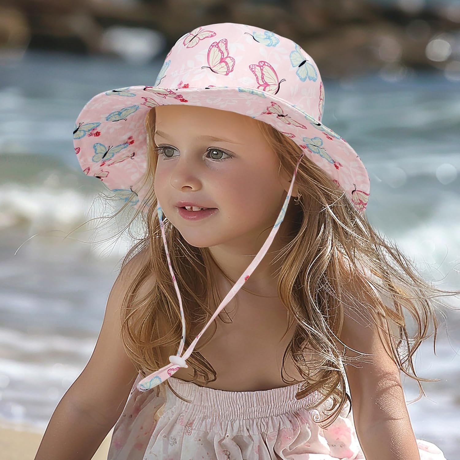 ILUFAM 2PCS Baby Toddler Printed Sun Hats Infant Toddler Upf 50 Beach Caps