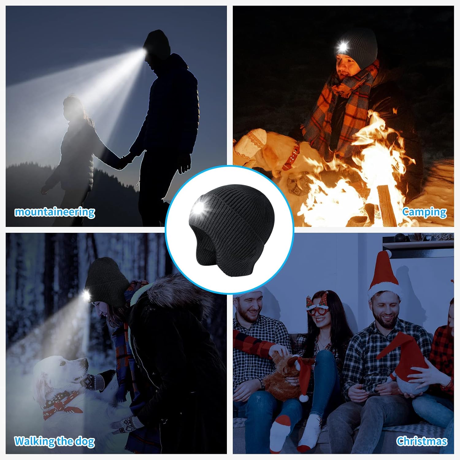 Warm LED Beanie Hat with Rechargeable Headlamp for Winter