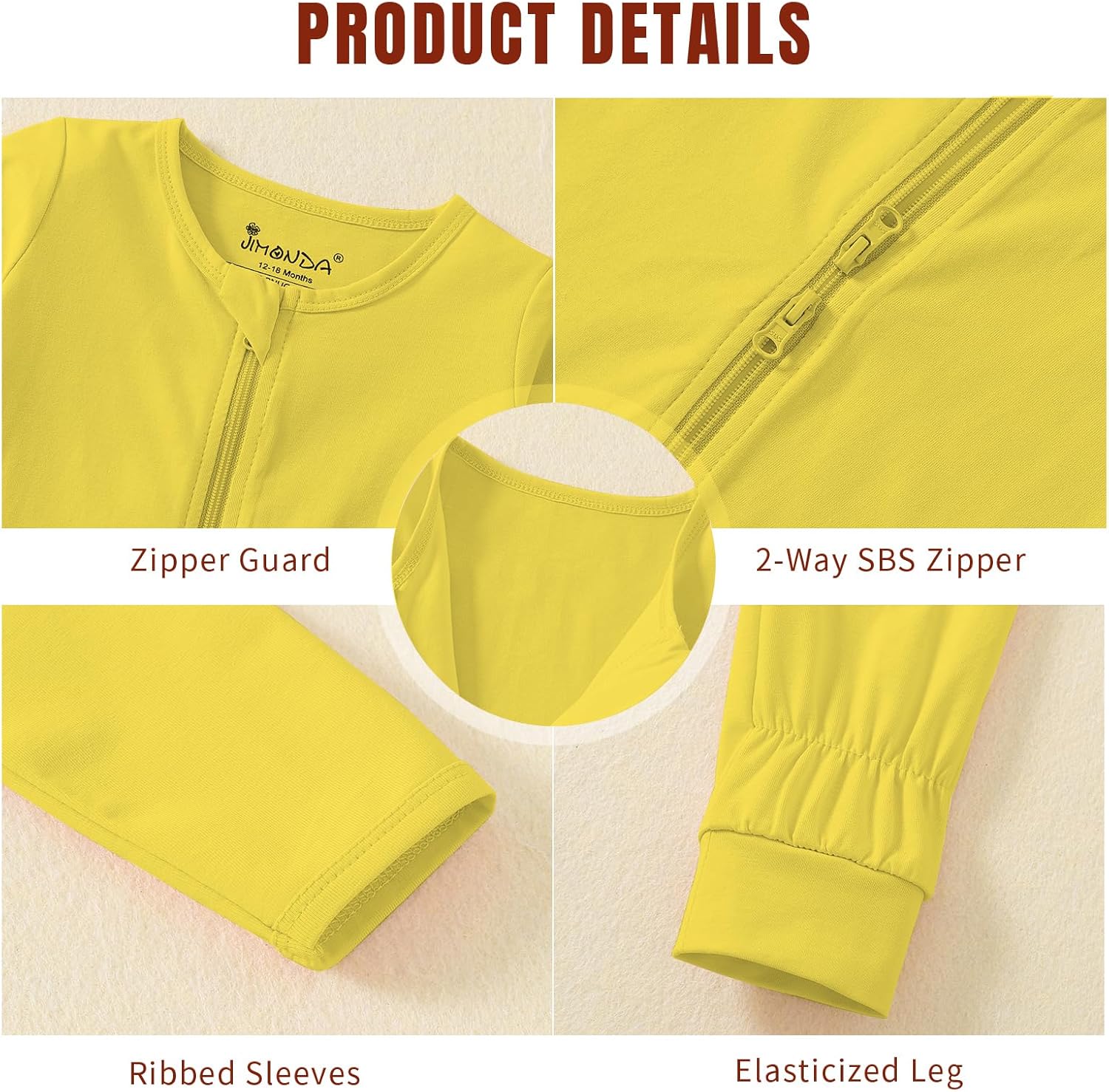 Jimonda Baby Rompers 2-Pack Zip-Front Pajamas for 0-24 Months