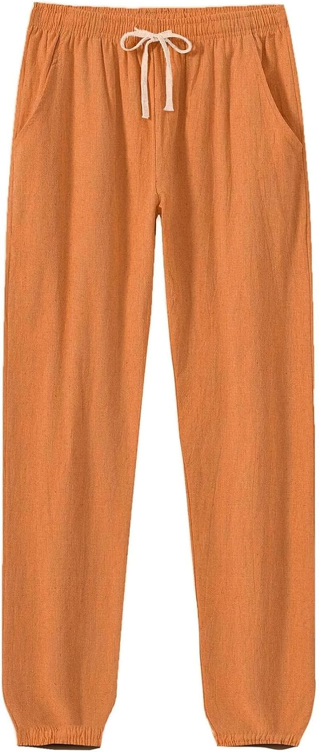 Mens Cotton Linen Casual Pants WENKOMG1