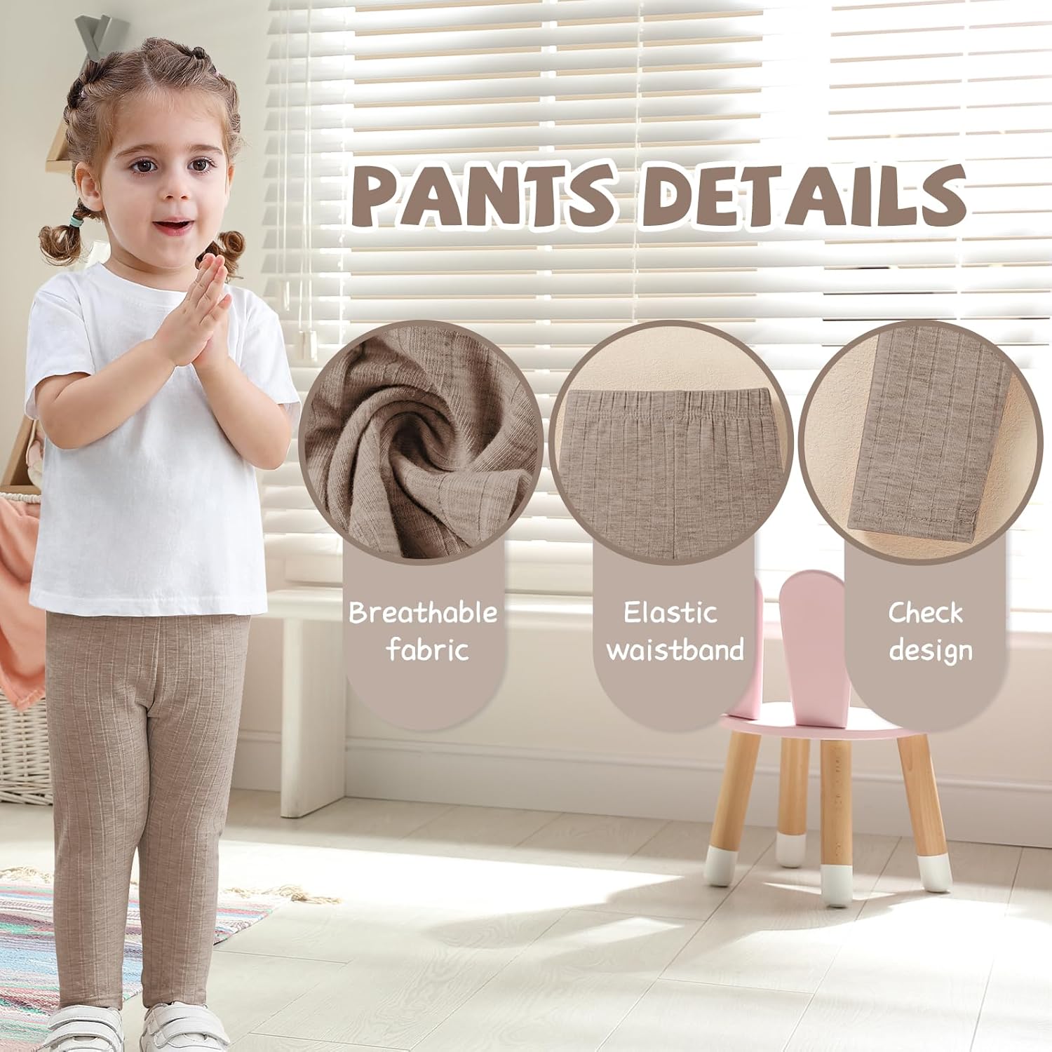 Dalukit 3-Pack Baby Girl Soft Ribbed Leggings
