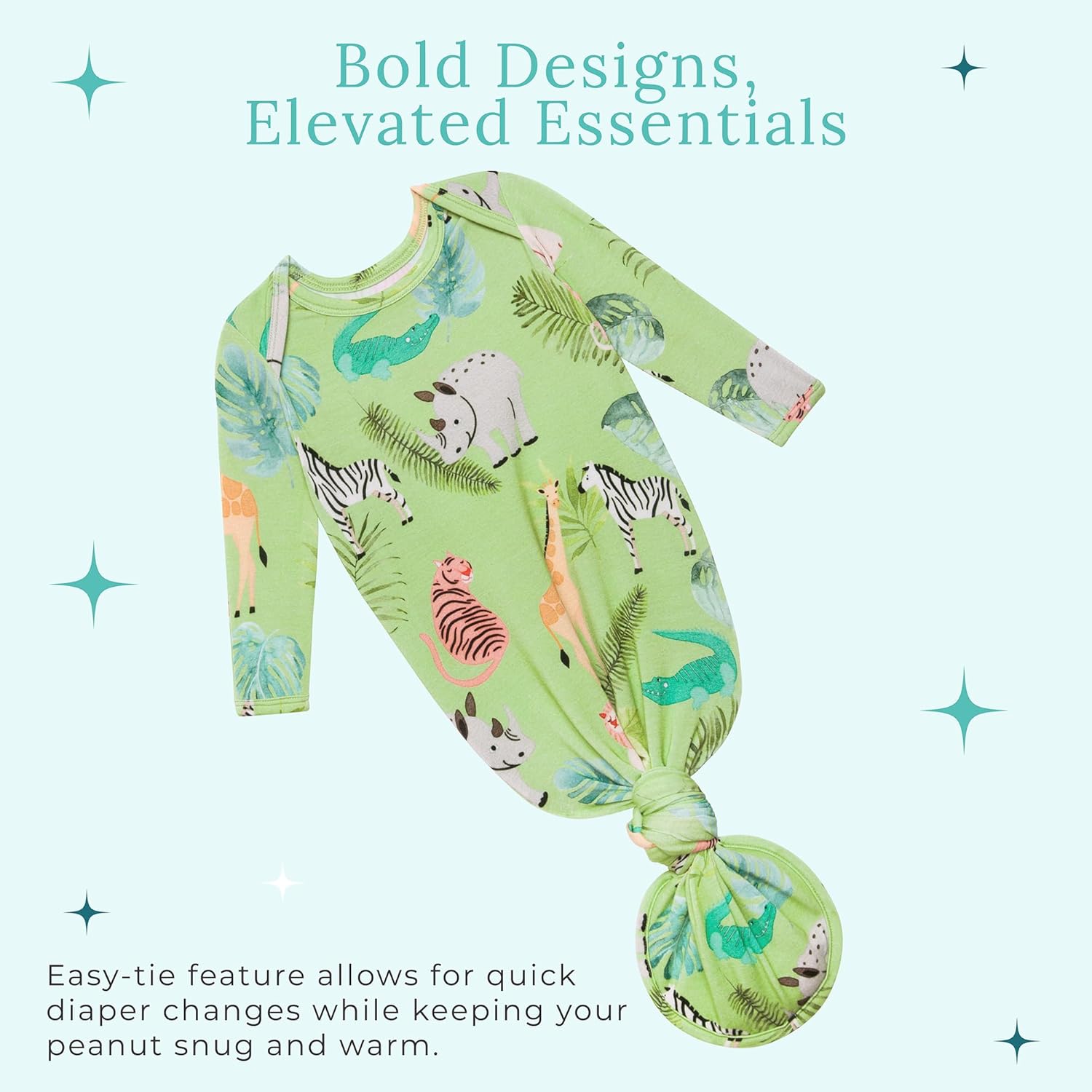 Posh Peanut Newborn Knotted Baby Gowns - Safari Animals