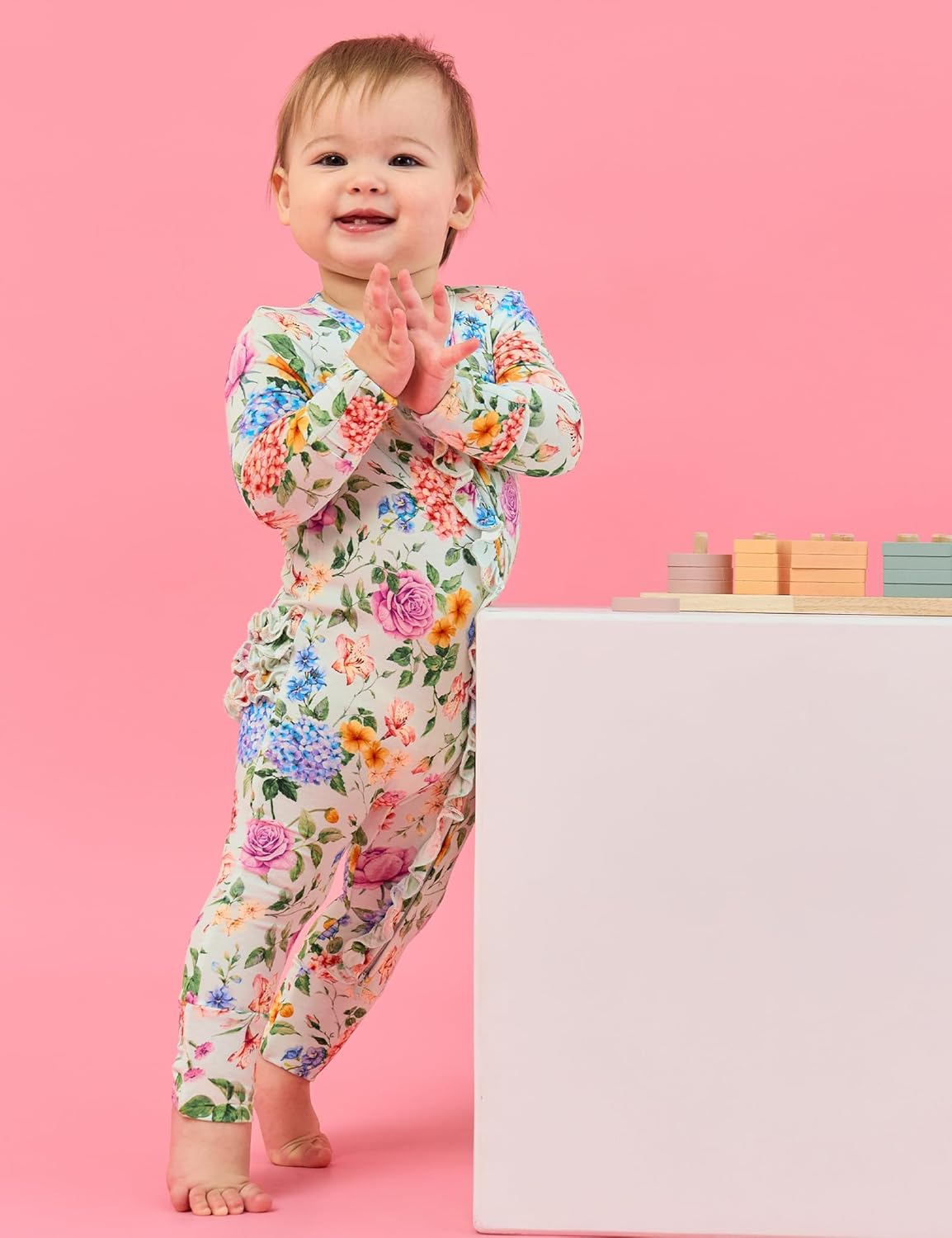 EASWEET Bamboo Viscose Baby Girl Footless Pajamas Ruffled 2-Way Zipper Sleepers