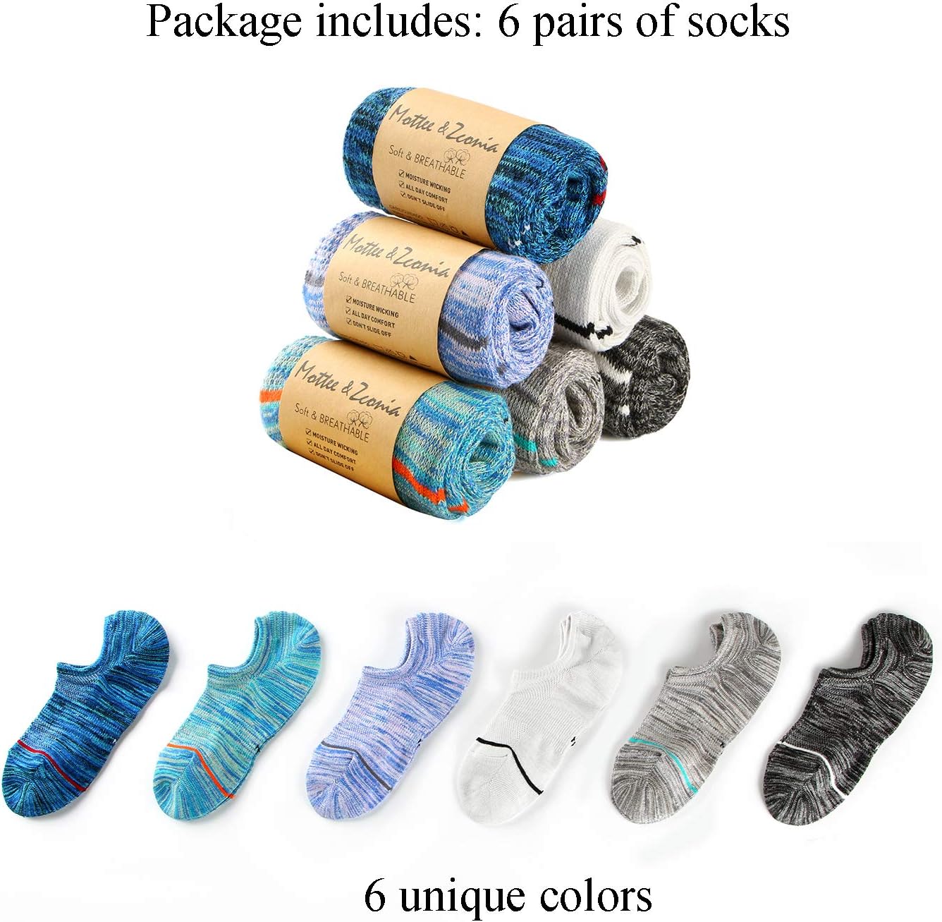 MotteeZconia No-Slide No-See Socks for Men ML 6 Pairs