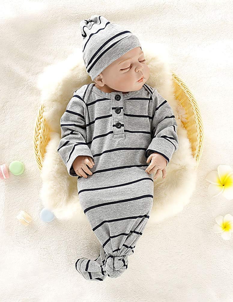 COLOOM Newborn Sleep Gown with Cap - Grey Striped 0-6Months