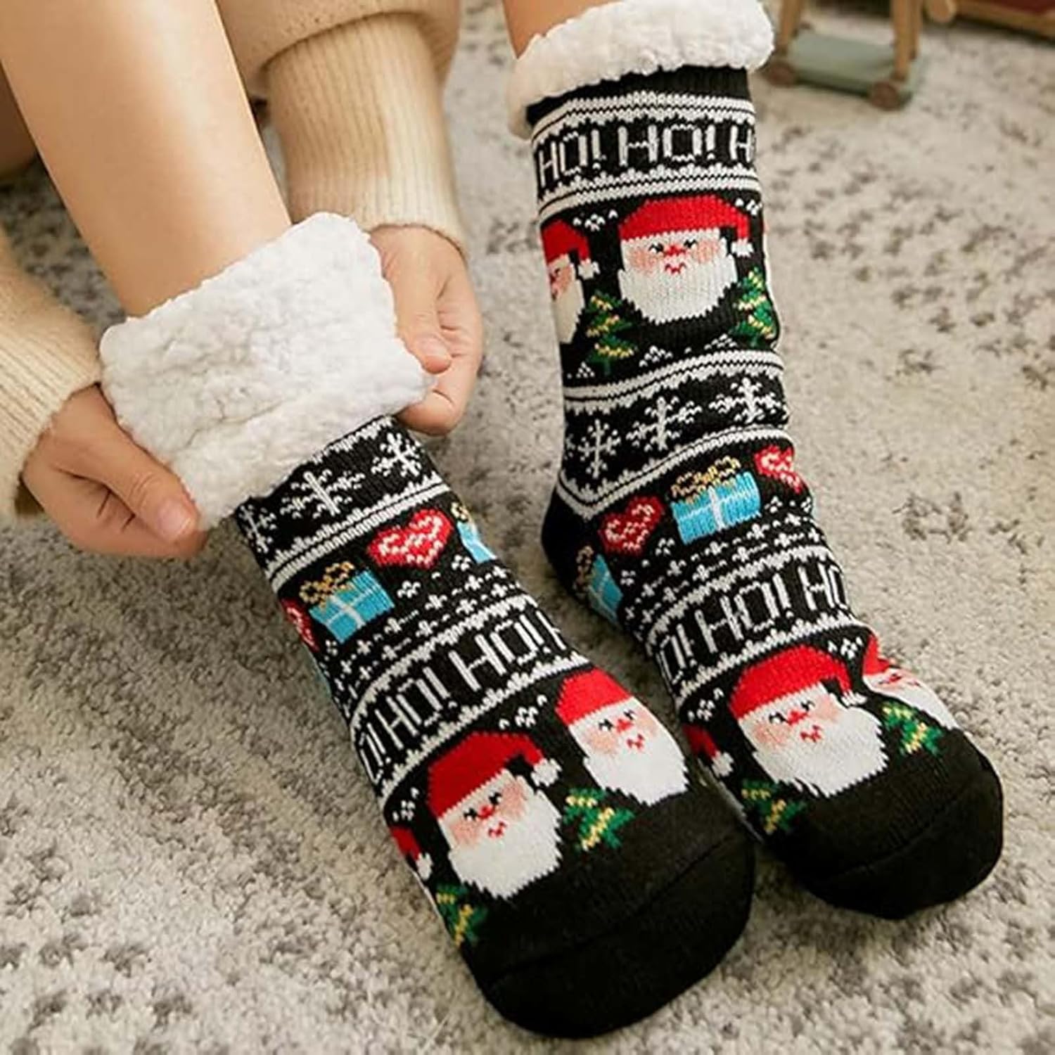 Fuzzy Cozy Christmas Socks for Women - High Ankle Fleece Warm Socks