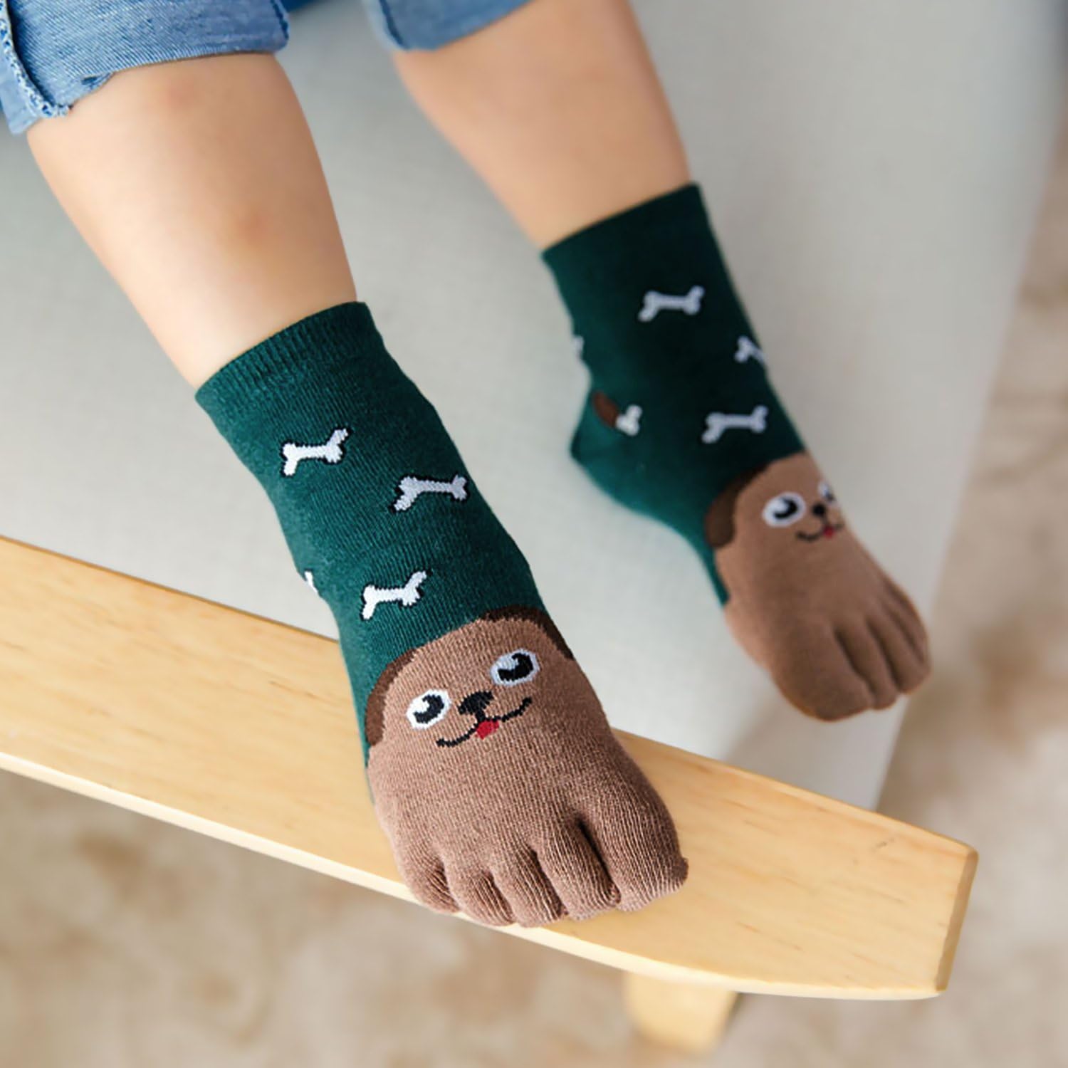 Artfasion Kids Toe Socks Cute Cotton Cartoon Animal Dog Cat Ankle Crew