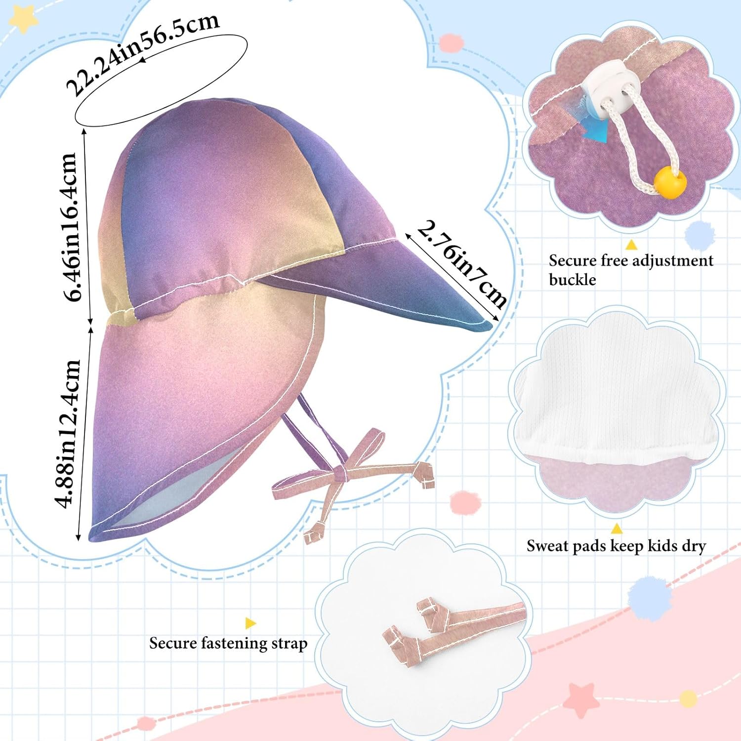 Adjustable Pink Blue Gradient Toddler Sun Hat