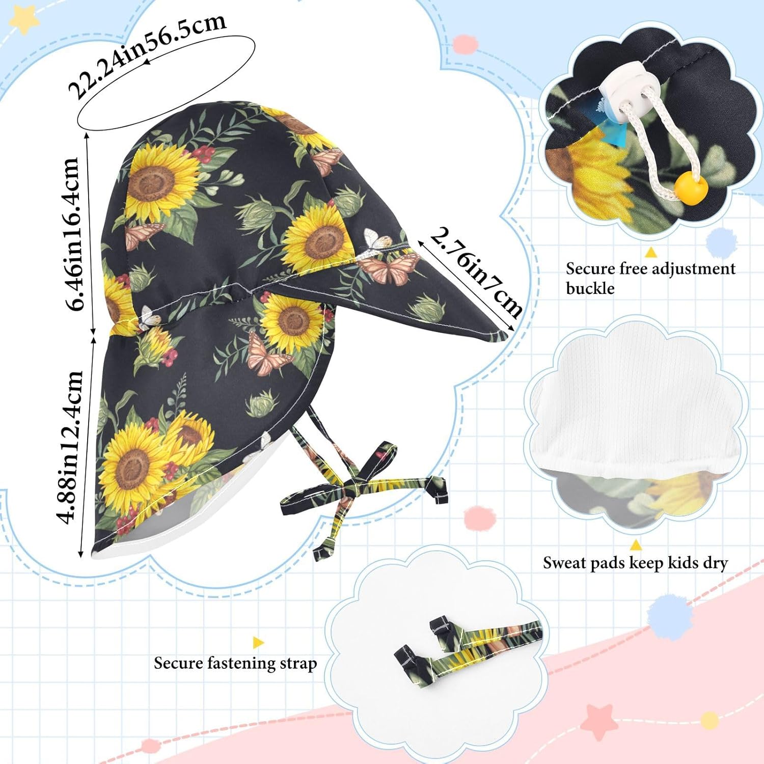 Adjustable Toddler Sun Hat for 2-4T with Sun Protection