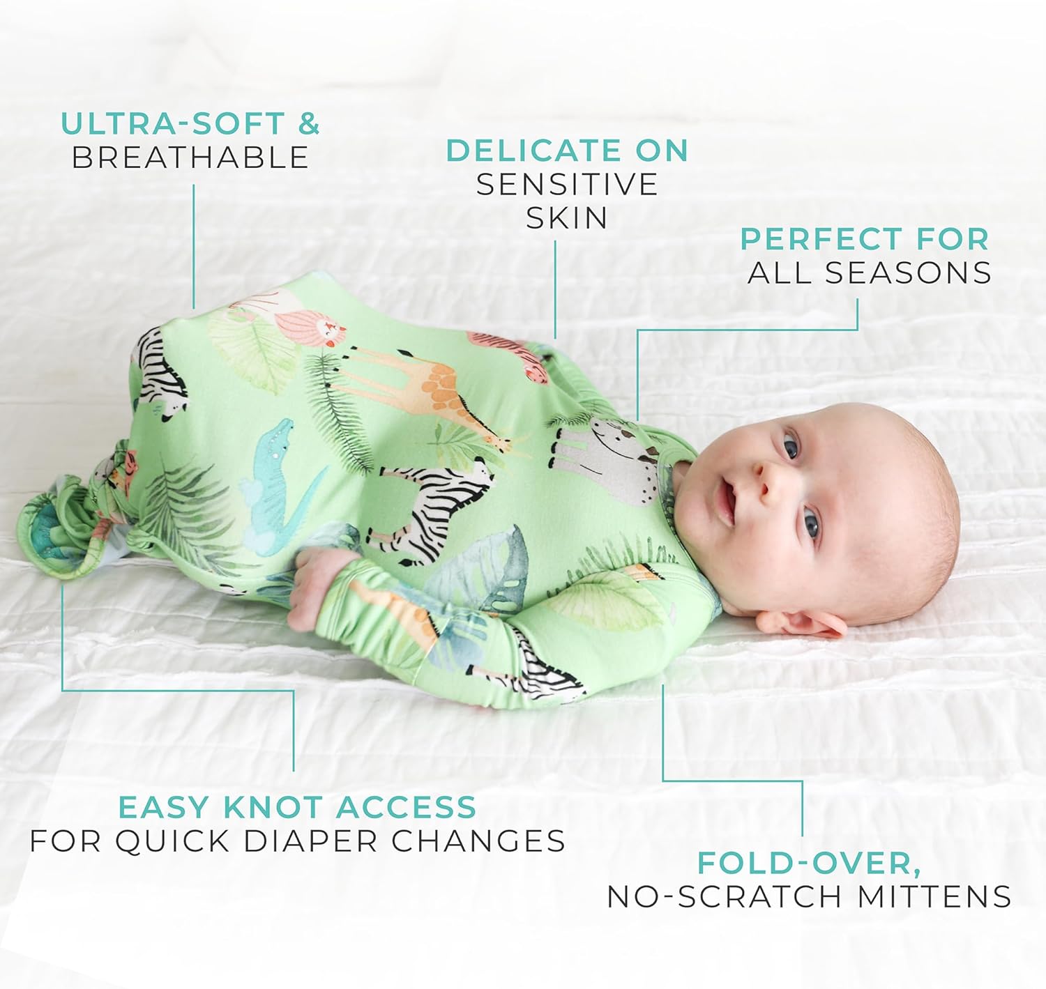 Posh Peanut Newborn Knotted Baby Gowns - Safari Animals