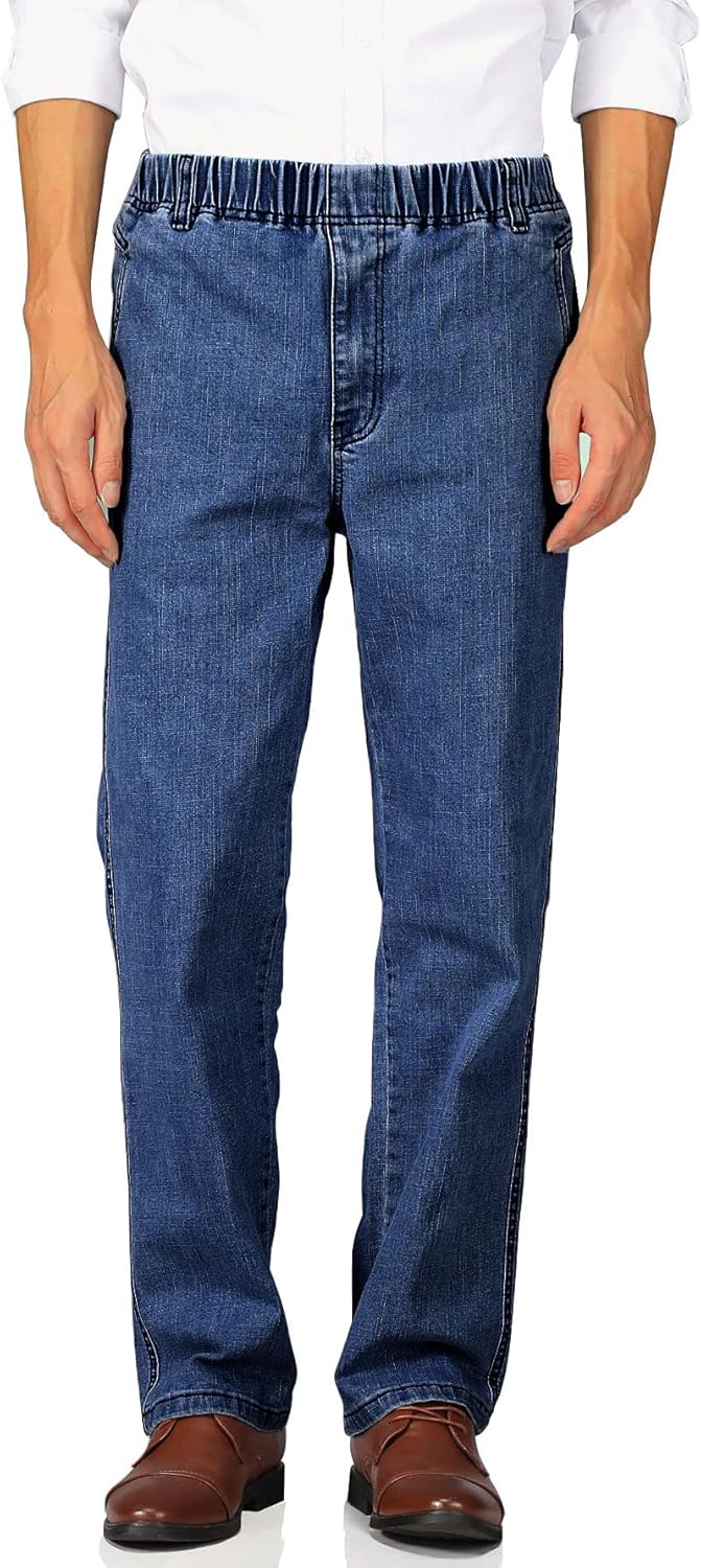 Soojun Casual Denim Pants for Men Elastic Waist 100