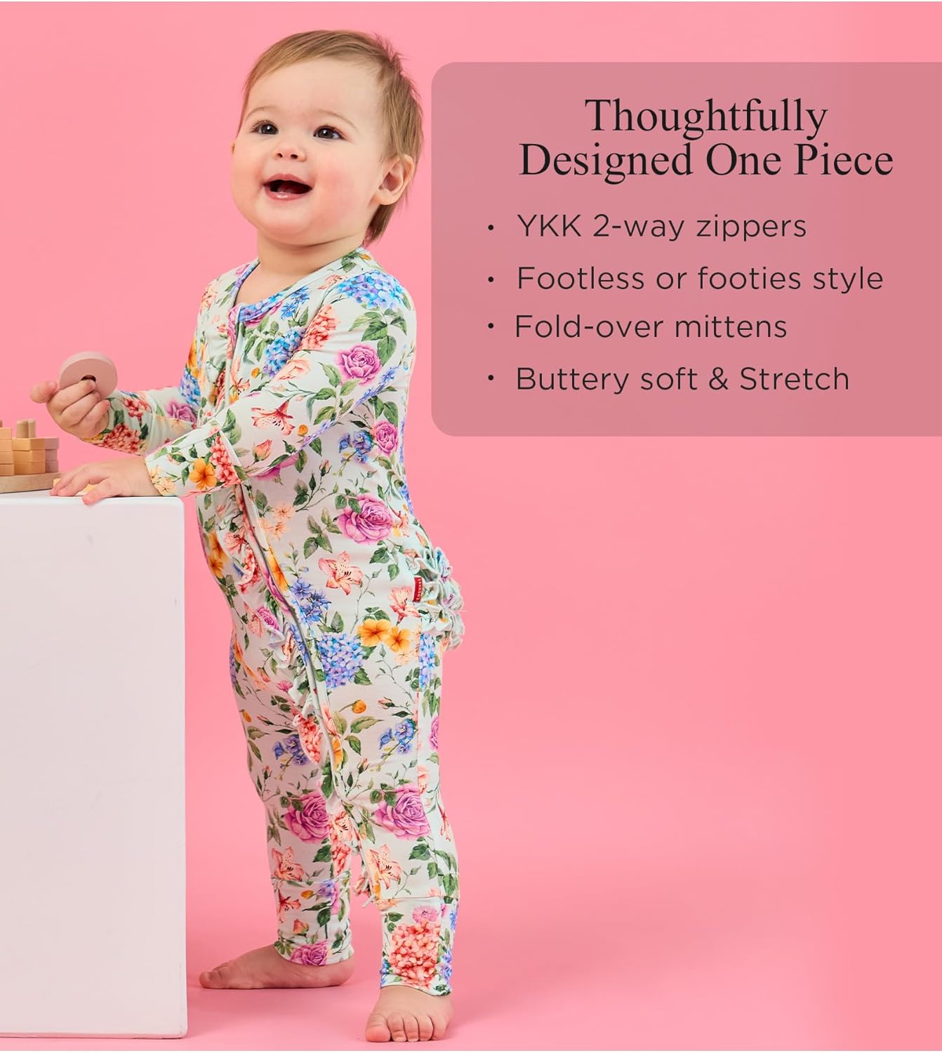 EASWEET Bamboo Viscose Baby Girl Footless Pajamas Ruffled 2-Way Zipper Sleepers