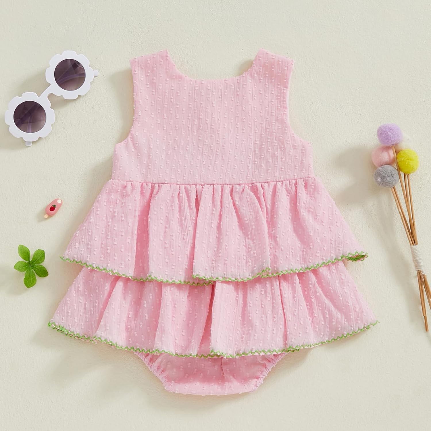 Fun Ruffle Sleeveless Romper Dress for Baby Girls