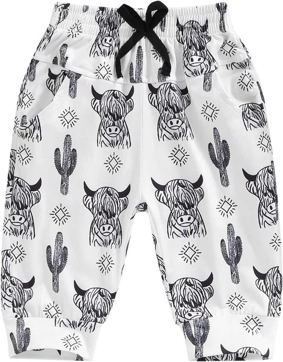 Newborn Toddler Boys Elastic Waist Cow Head Print Joggers