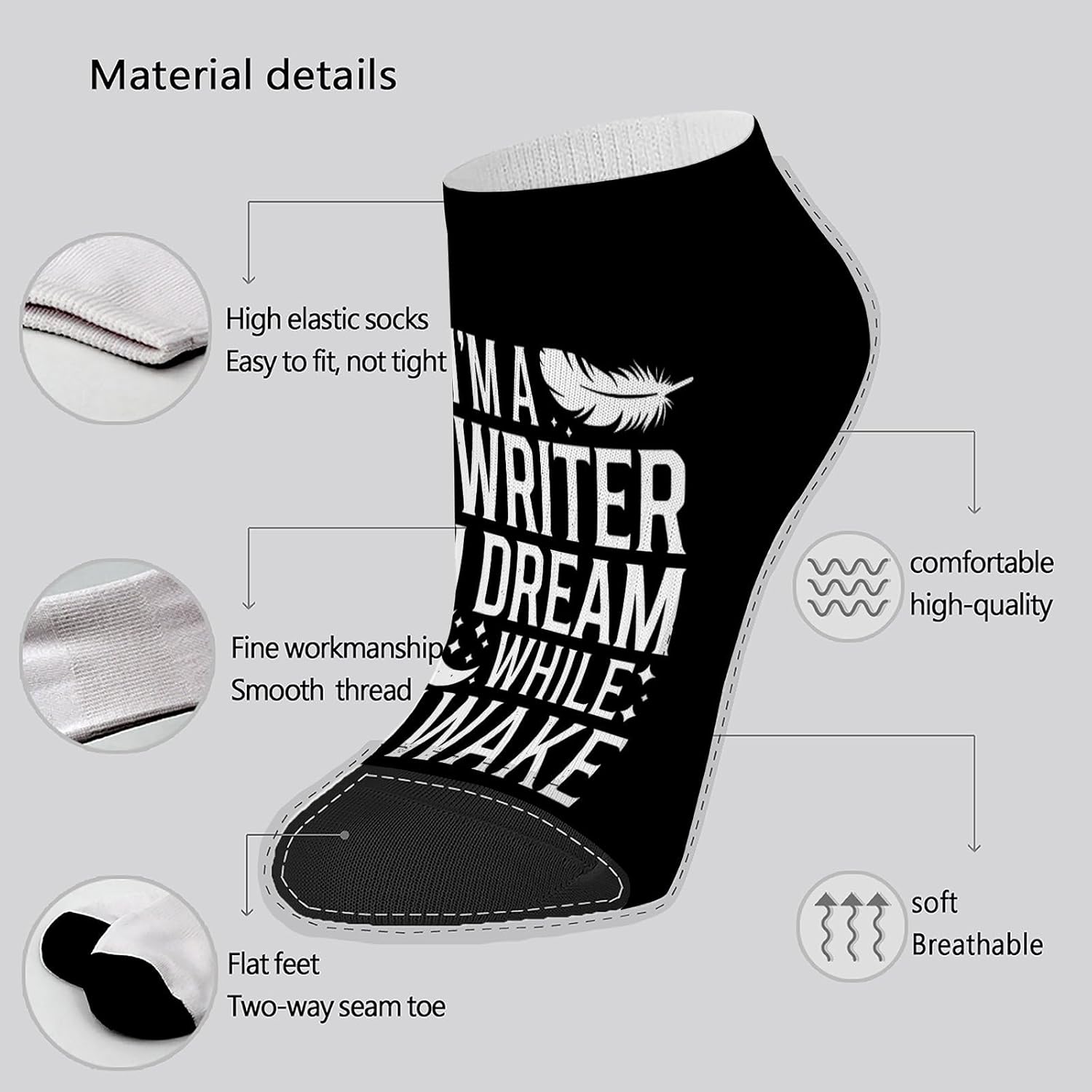 Im A Writers I Dreams While Awake Socks Meta Description