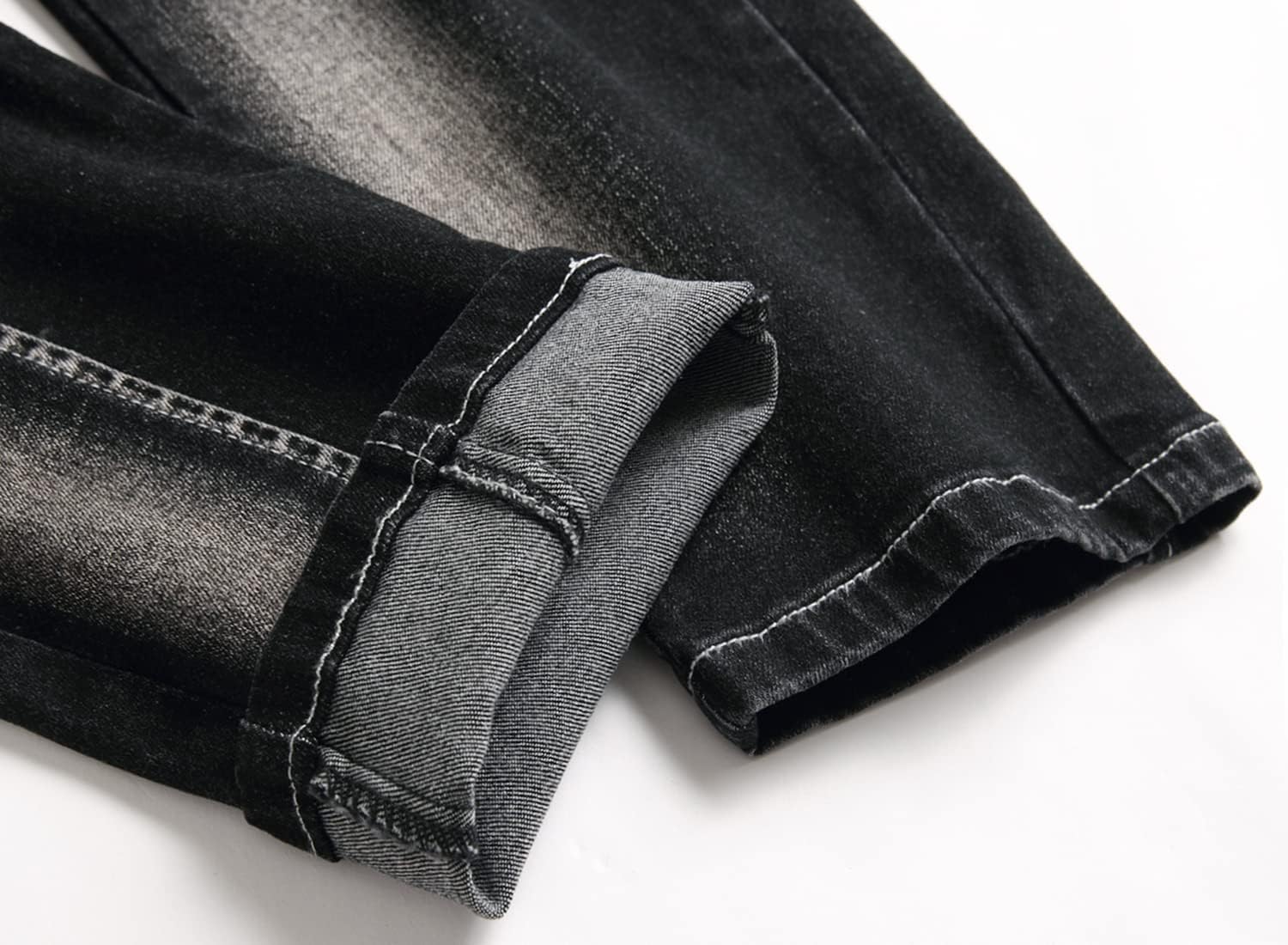 Mens Biker Moto Washed Distressed Slim Fit Straight Jeans