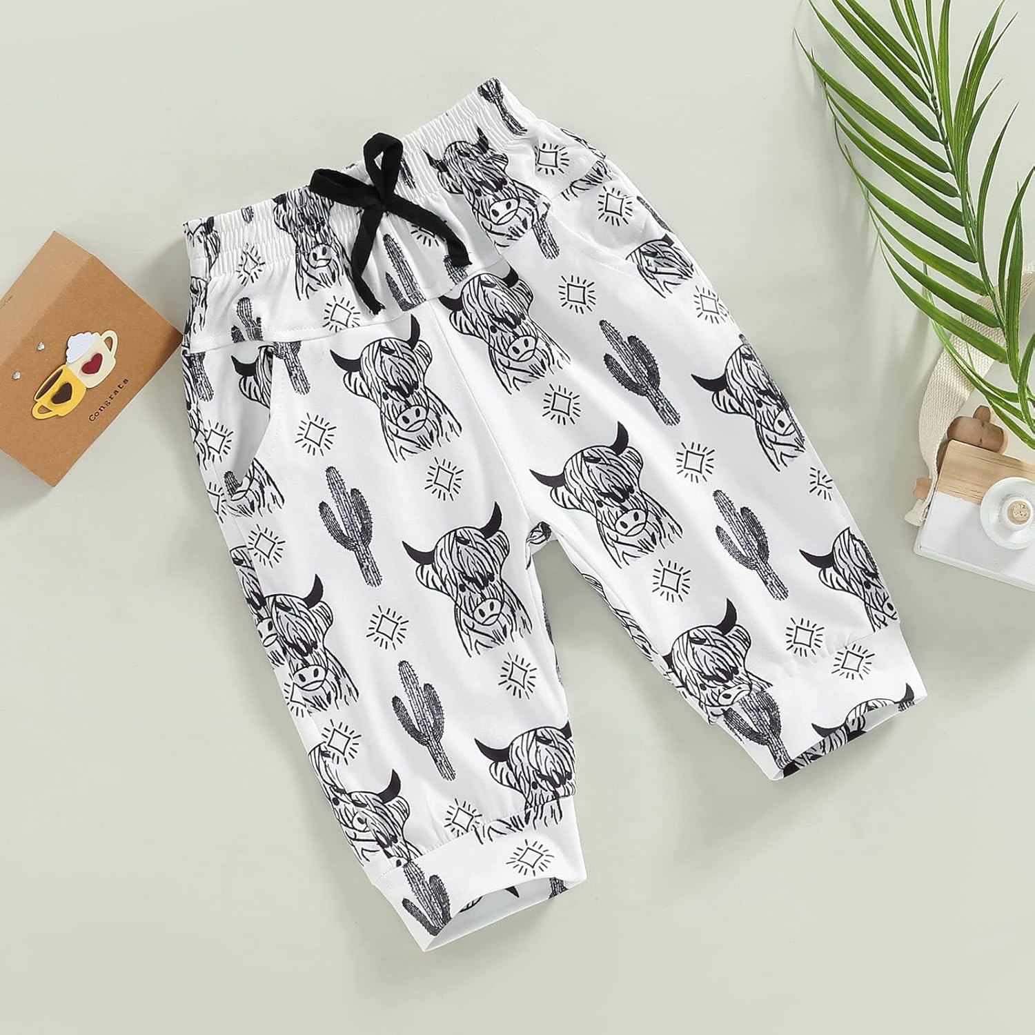 Newborn Toddler Boys Elastic Waist Cow Head Print Joggers